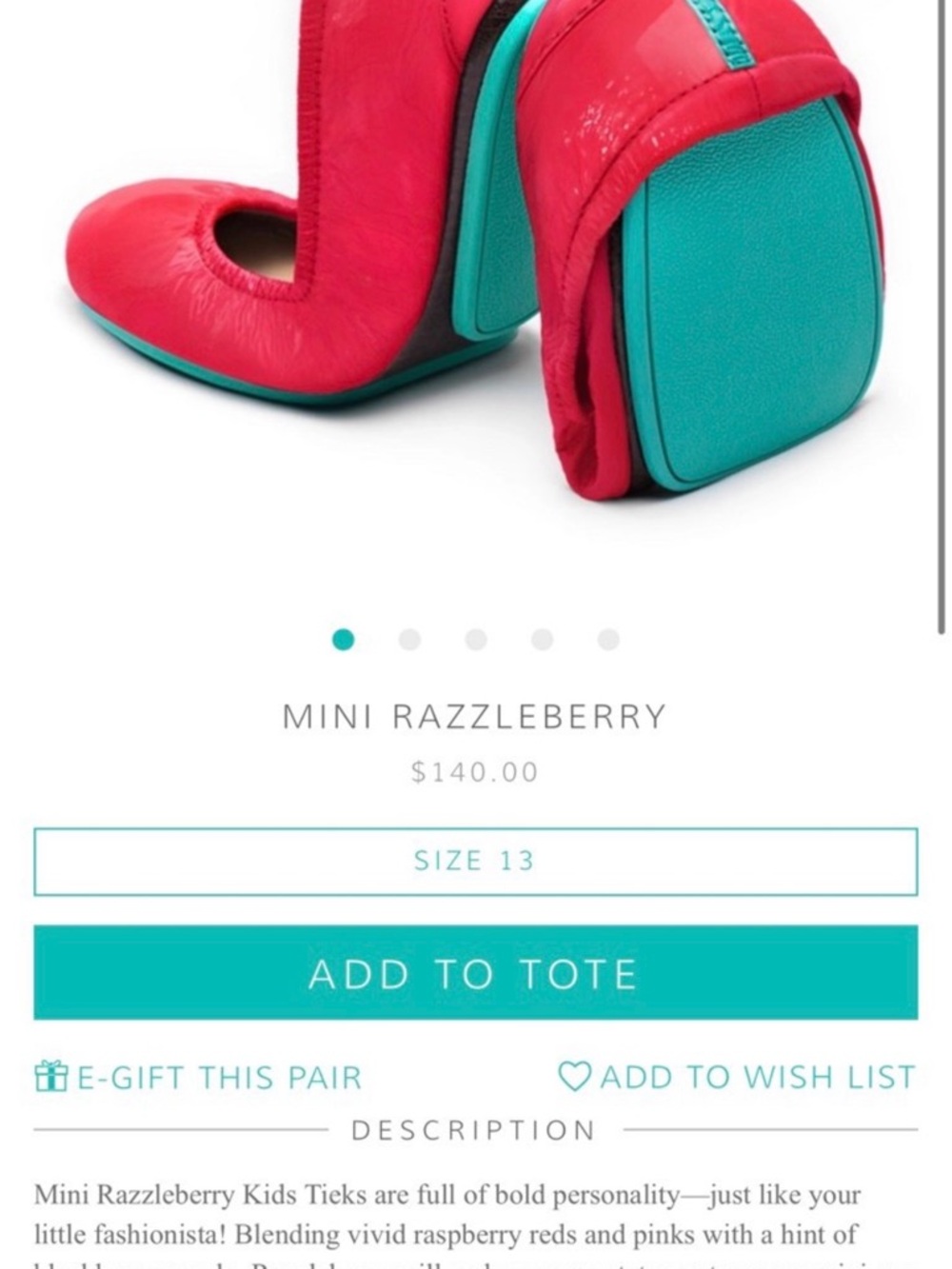 Mini Razzleberry Tieks Ballet Flats with Teal Accent - girls - Picture 5 of 5